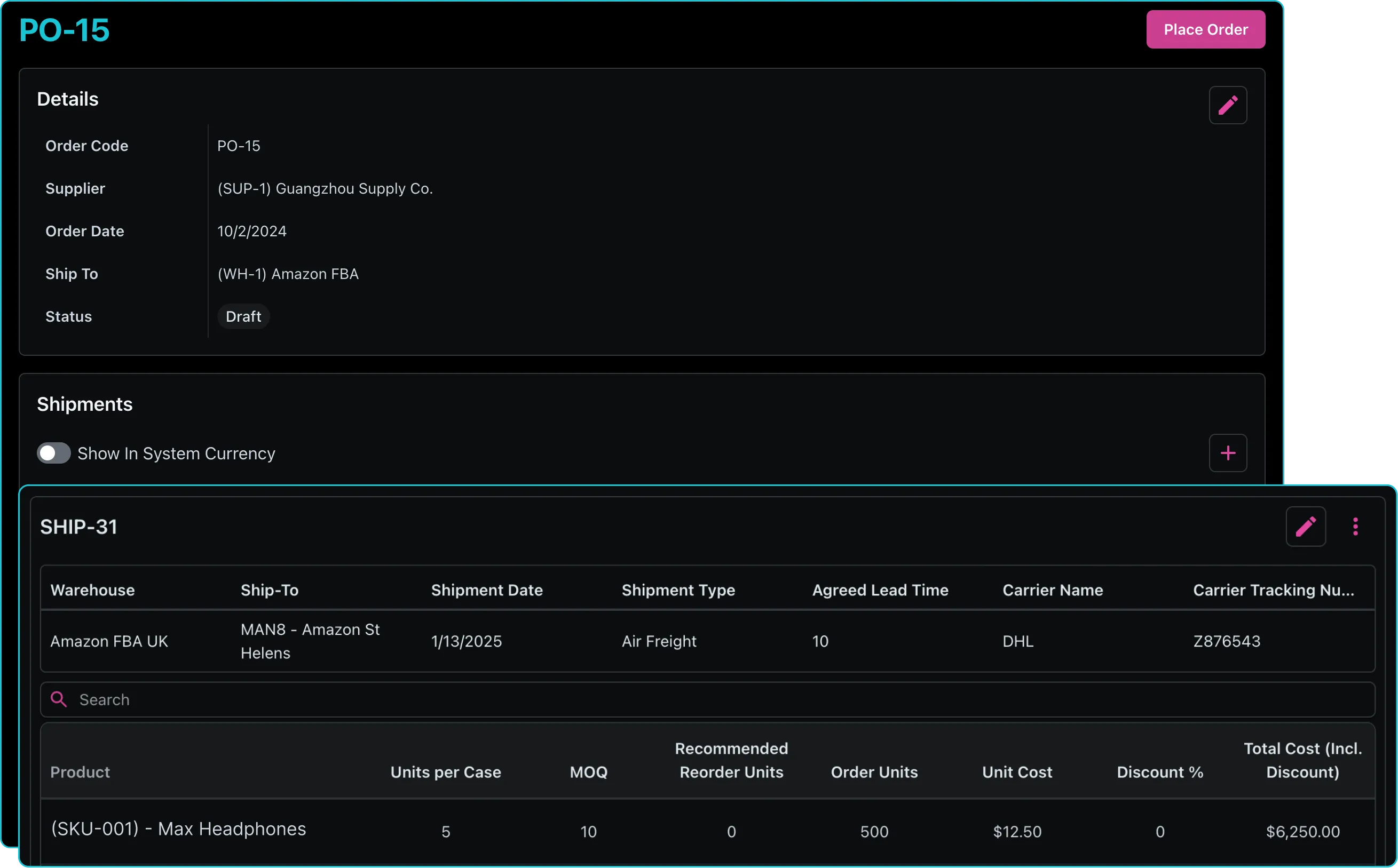 Automatic Purchase Order Creation